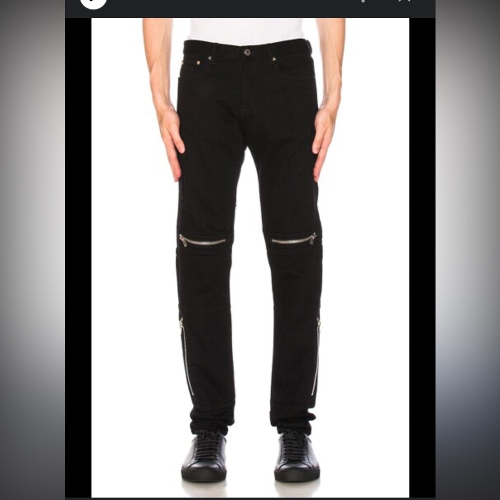 Givenchy Paris Black Biker Zip-Detail Jeans – Slim Fit  Denim – Size 34
